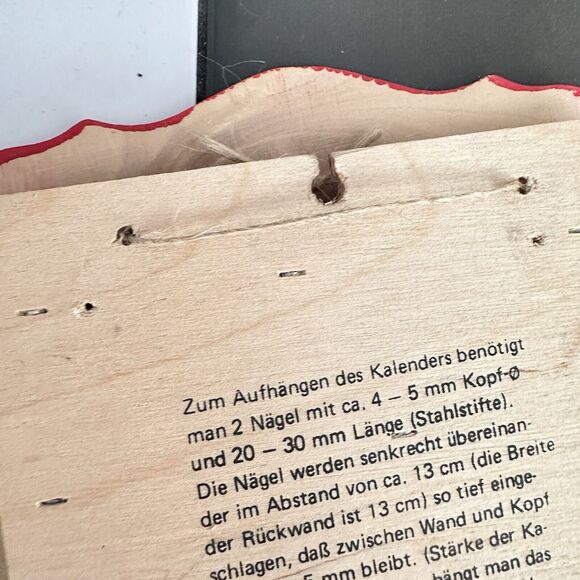 Vintage German Perpetual Sliding Wall Calendar WOOD Painted Red Kitschy - Picture 7 of 13